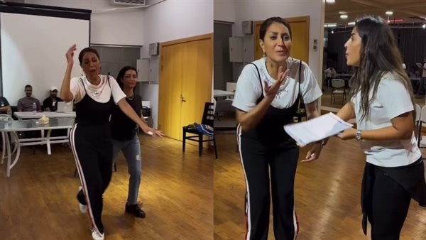 وفاء عامر وأيتن عامر في بروفات مسرحية فيلم رومانسي