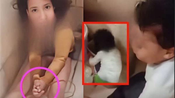 سيدة تقوم بتعذيب طفليها داخل حمام المنزل