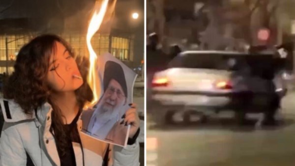المتظاهرون يشعلون صور خامنئي 
