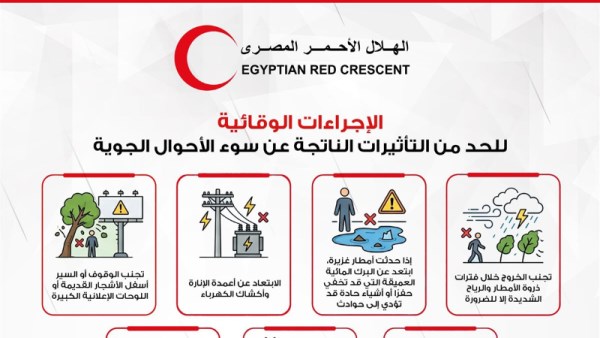 الهلال الأحمر المصري يوجه 7 نصائح عاجلة لمواجهة الطقس السيئ