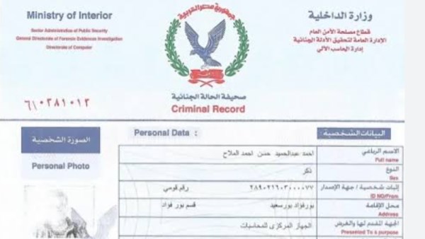 الاستعلام عن الحالة الجنائية