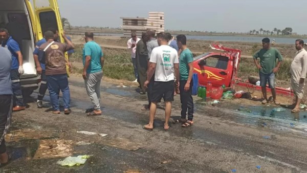 انقلاب سيارة أمام كوبري 83 ببلطيم في كفر الشيخ 