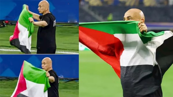  حسام حسن يرفع العلم الفلسطيني 