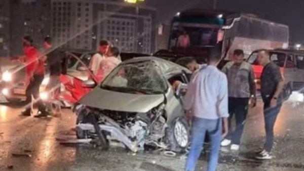 حادث تصادم سيارات أعلى محور حسب الله الكفراوي 
